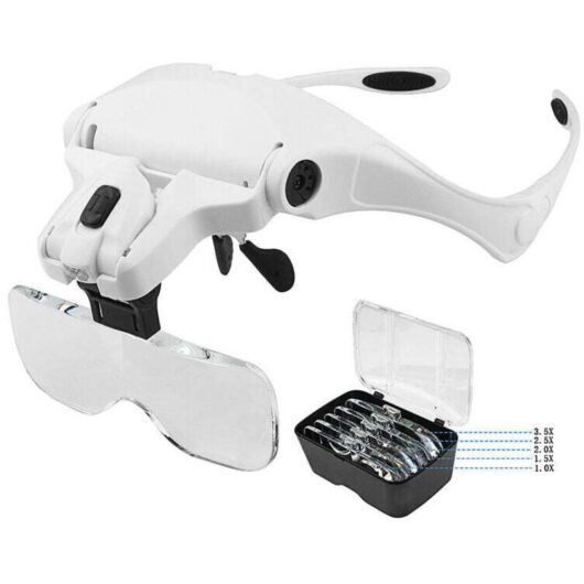 Magnifying Glasses with 2 LED Lights, Magnifying Headband, Hands-Free Magnifying Headset for Sewing, Reading, Repairs, Jewelry, Watches and Crafts, 5