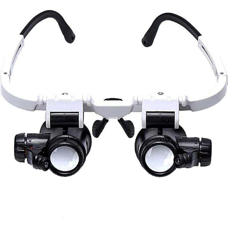 Magnifying glass with 2 LED lights, binocular magnifying lamp for watchmaking, reading, jewelry making, sewing, 8x-15x-23x