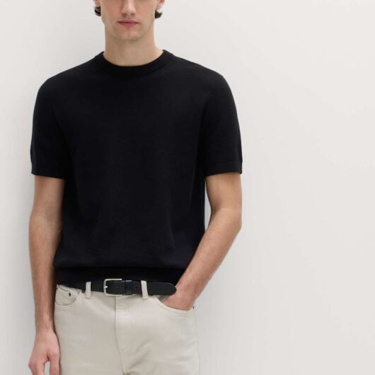 M&S Cotton Rich Textured Knitted T-Shirt Black