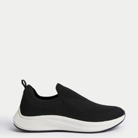 M&S Knitted Slip On Trainers Black Mix