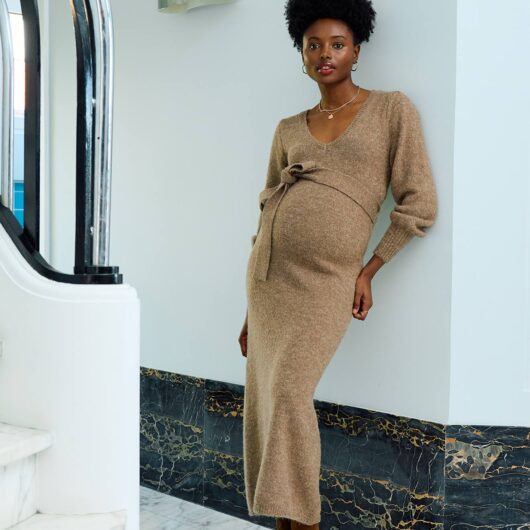 Marl Knit Maxi Dress for Maternity chocolate