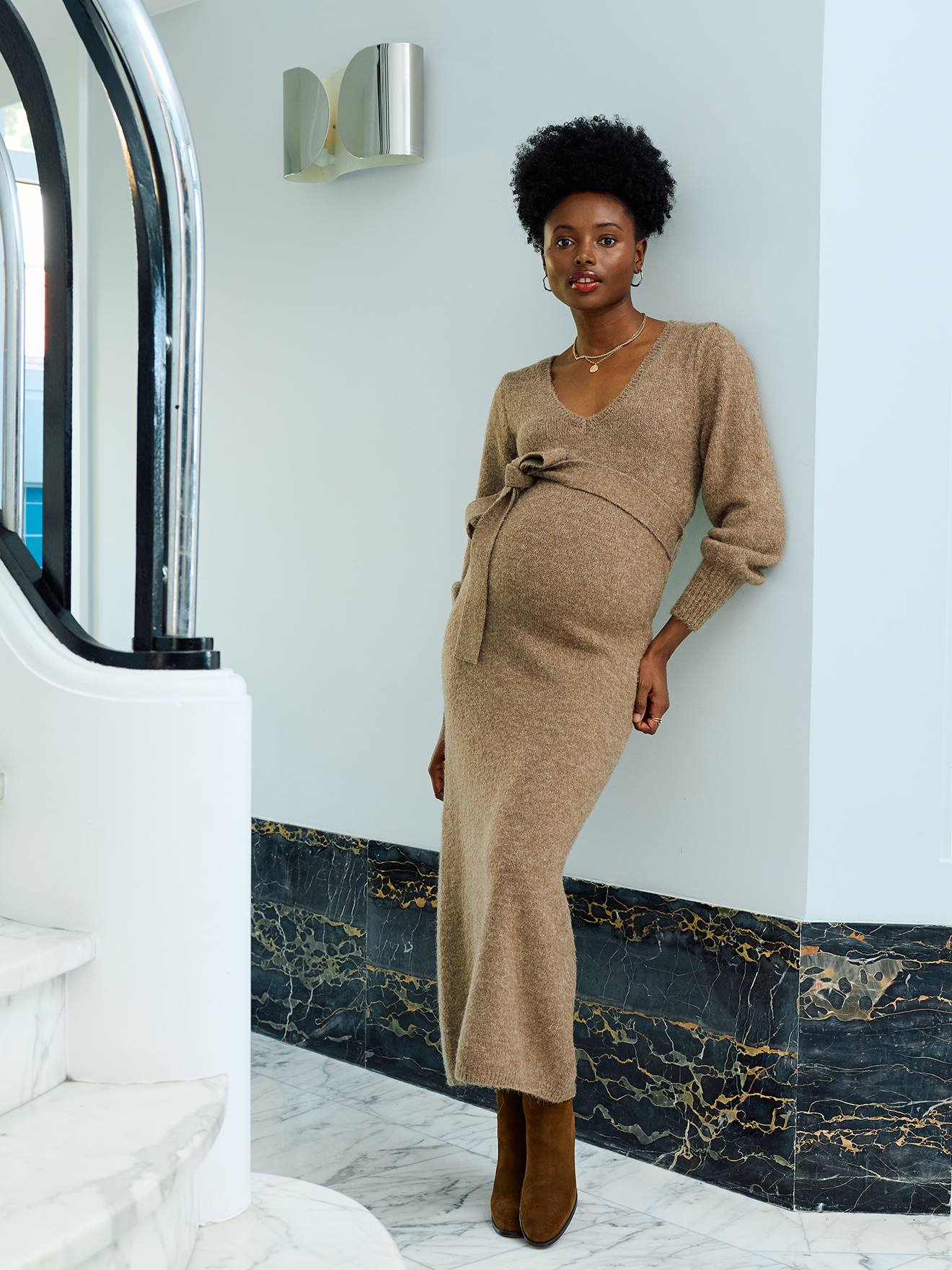 Marl Knit Maxi Dress for Maternity chocolate