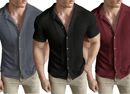 Men's Slim Fit Waffle Knit Shirt - 3 Colours & 5 Sizes