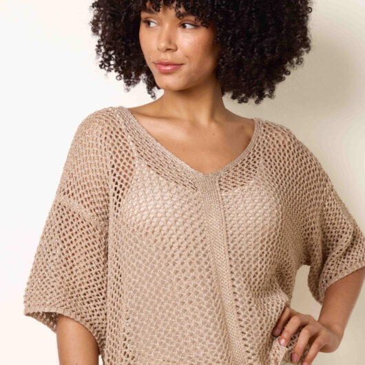 Mesh Knitted Top With Short Sleeves - ONE / GOLD