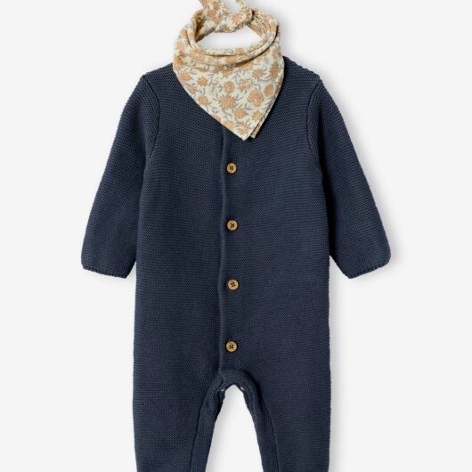 Mixed newborn gift set with long-sleeved knitted sleepsuit + scarf anthracite