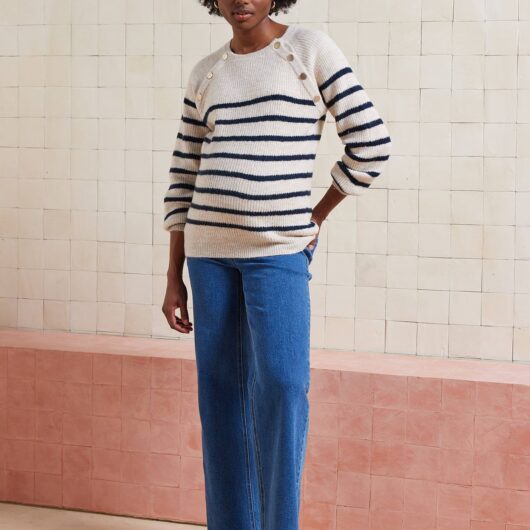 Nautical Style Jumper with Shoulder Openings for Maternity & Nursing navy blue