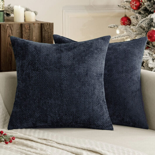 Navy blue sofa cushion cover 45 x 45 cm, set of 2, made of thick needle-knitted chenille, ideal for the bedroom or living room