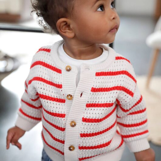 Openwork Knit Cardigan for Babies striped red