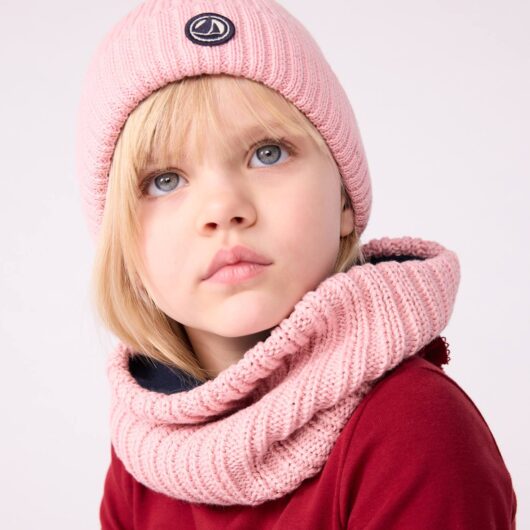 PETIT BATEAU knitted beanie for children with fleece lining rose