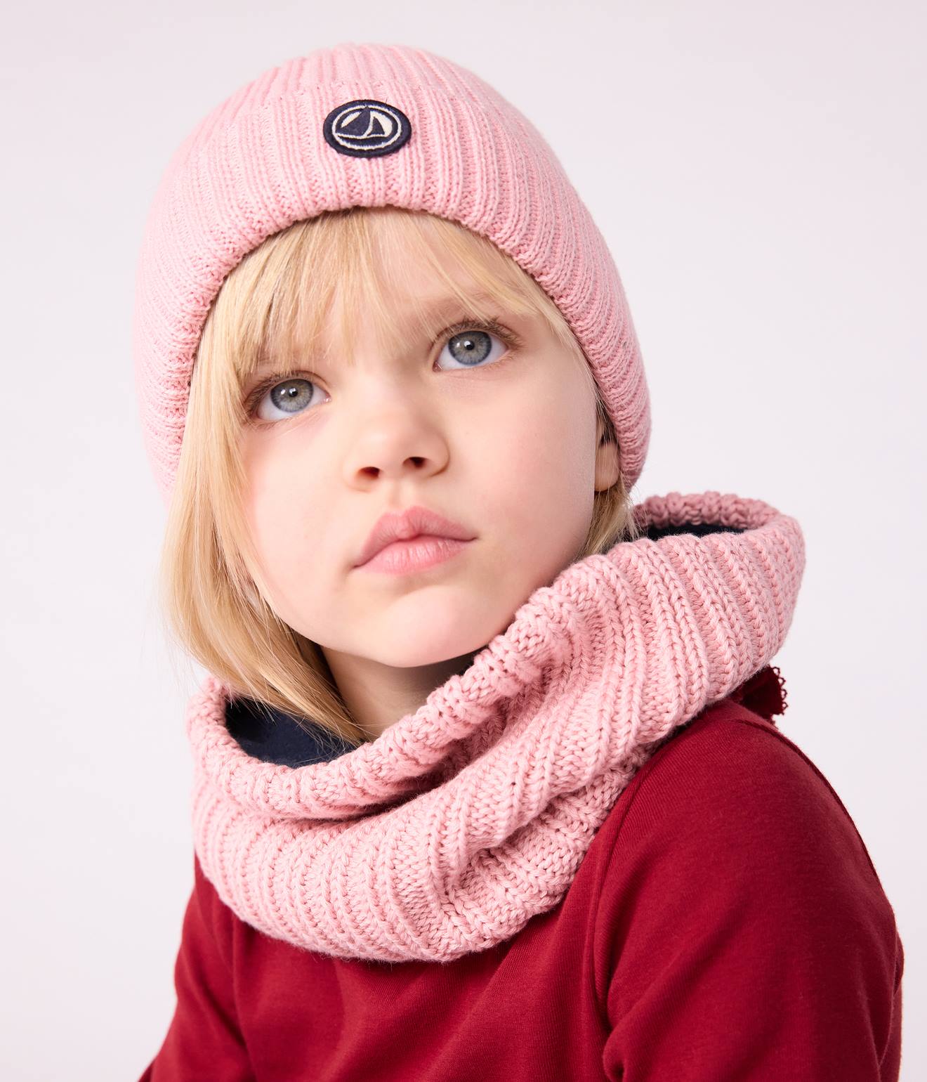 PETIT BATEAU knitted beanie for children with fleece lining rose