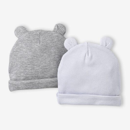 Pack of 2 Beanies with Bear Ears for Newborns pale blue