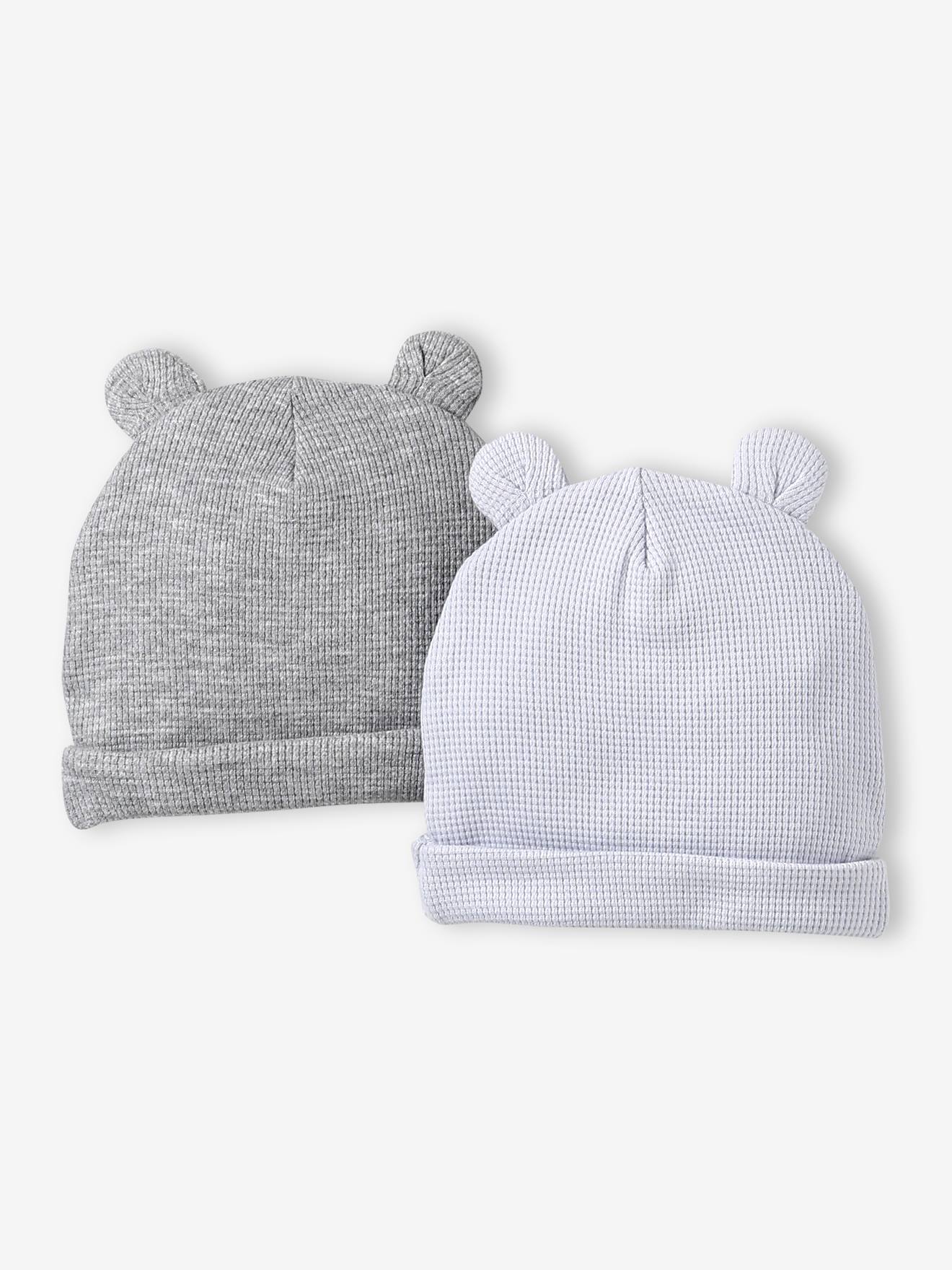 Pack of 2 Beanies with Bear Ears for Newborns pale blue