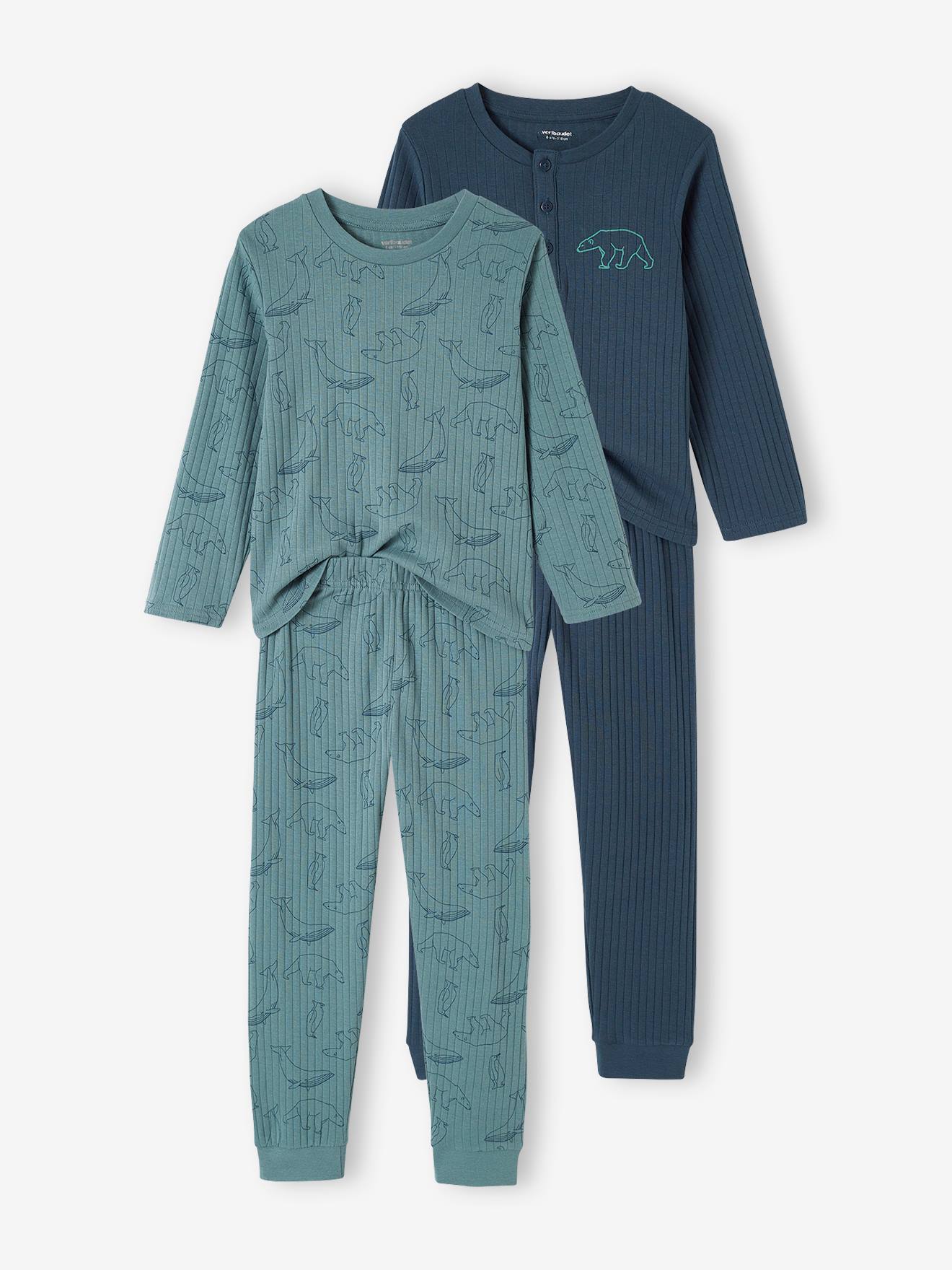 Pack of 2 "Bear" Pyjamas in Rib Knit for Boys emerald green