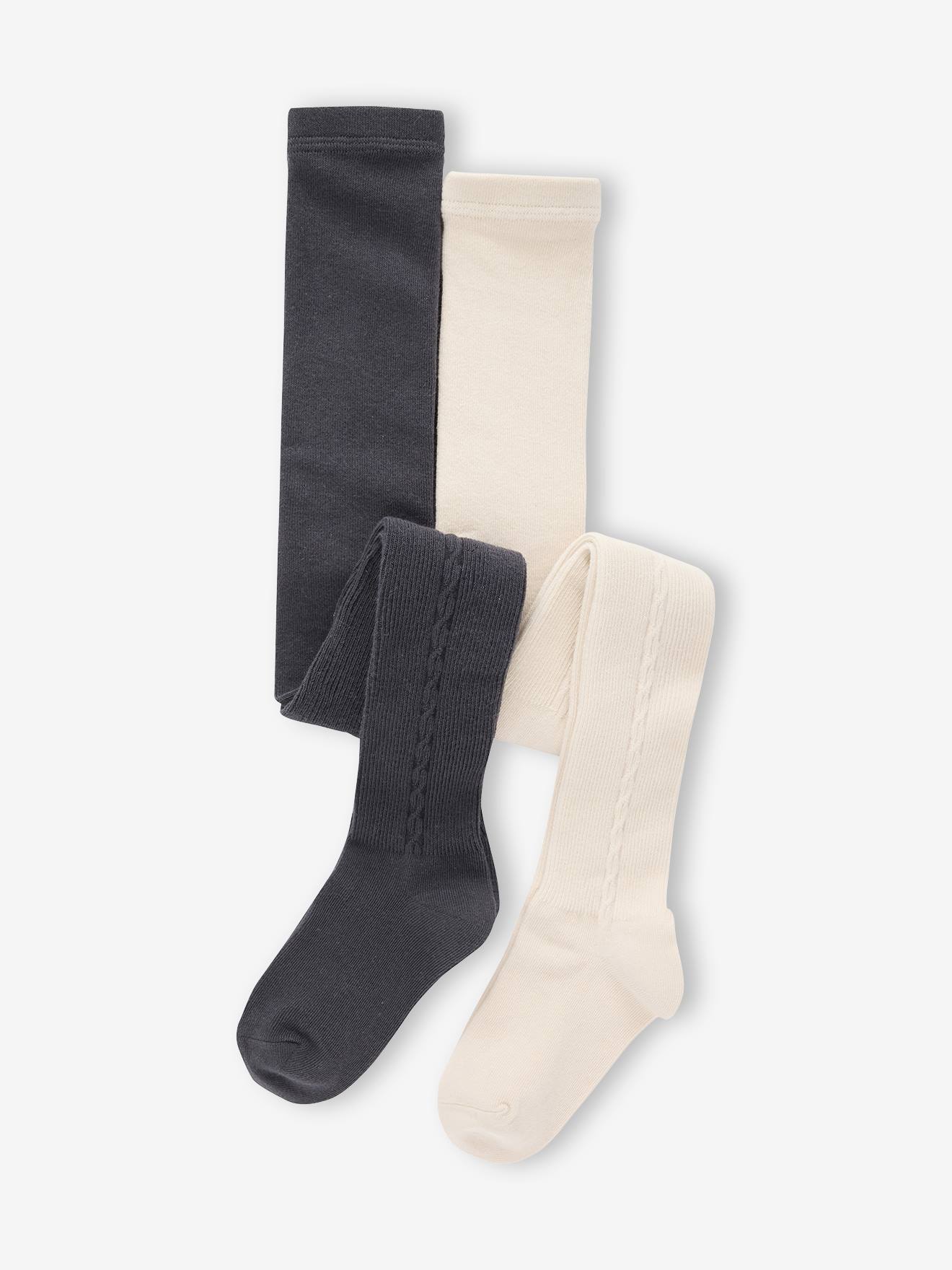 Pack of 2 Girls' Cable Knit Tights anthracite