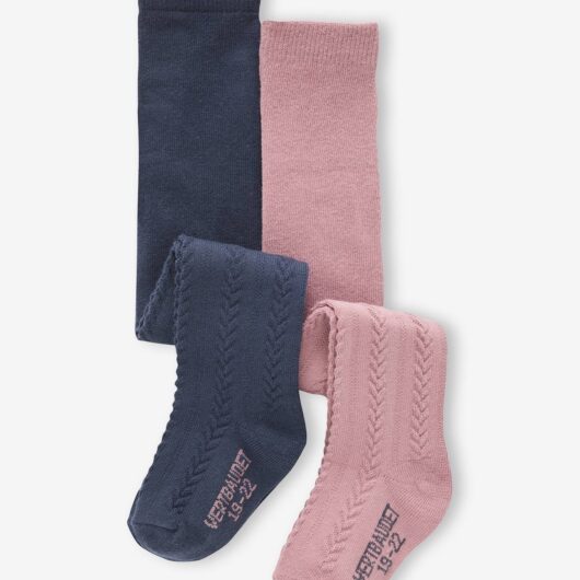 Pack of 2 Pairs of Cable-Knit Tights for Baby Girls navy blue
