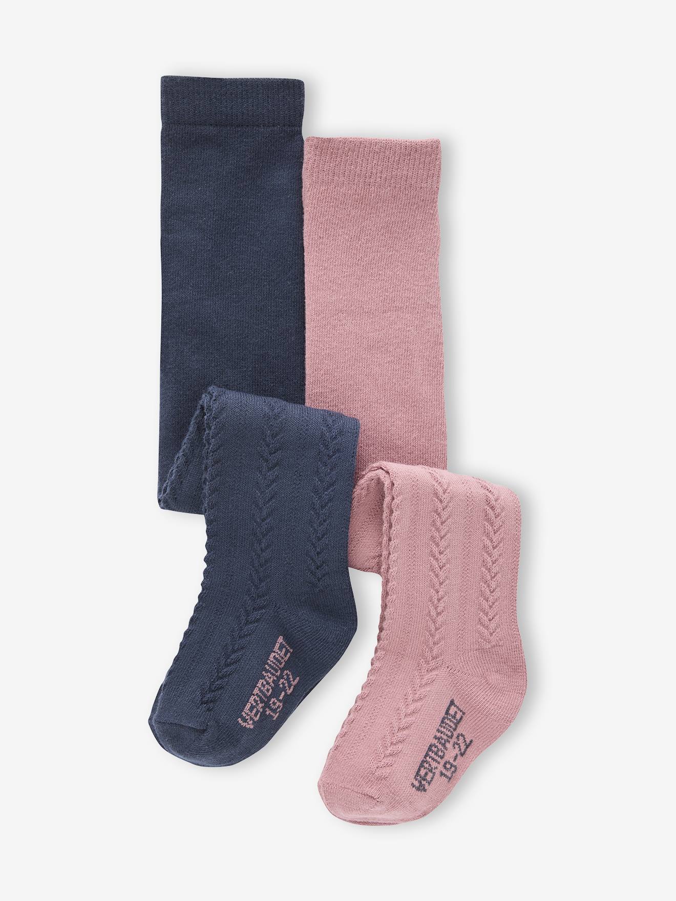 Pack of 2 Pairs of Cable-Knit Tights for Baby Girls navy blue