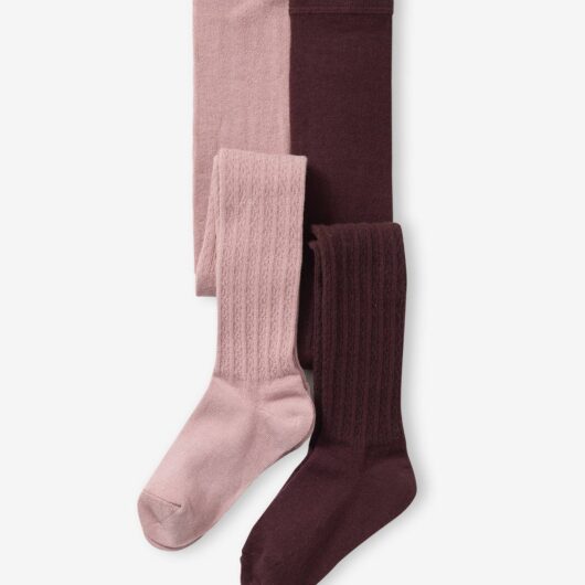 Pack of 2 Pairs of Cable Knit Tights for Girls mauve