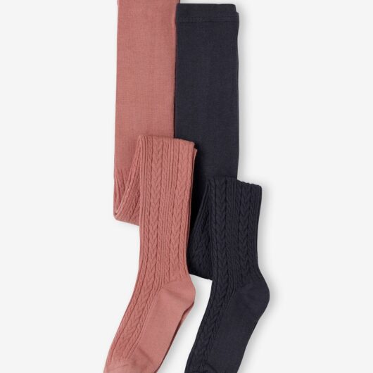 Pack of 2 Pairs of Fancy Cable Knit Tights for Girls blush