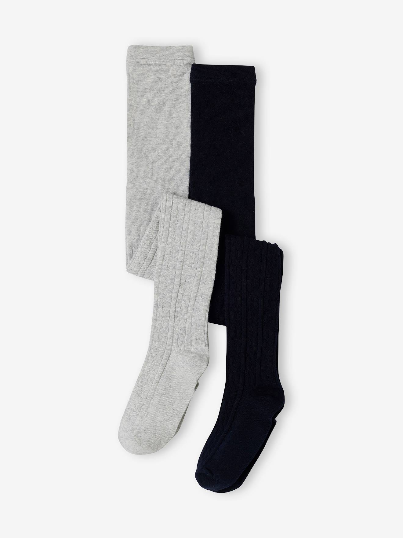 Pack of 2 Pairs of Fancy Knit Tights for Girls navy blue