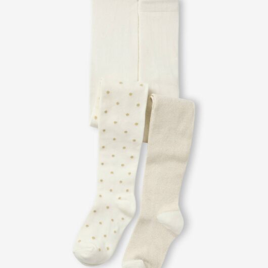 Pack of 2 Pairs of Iridescent Tights for Girls ecru