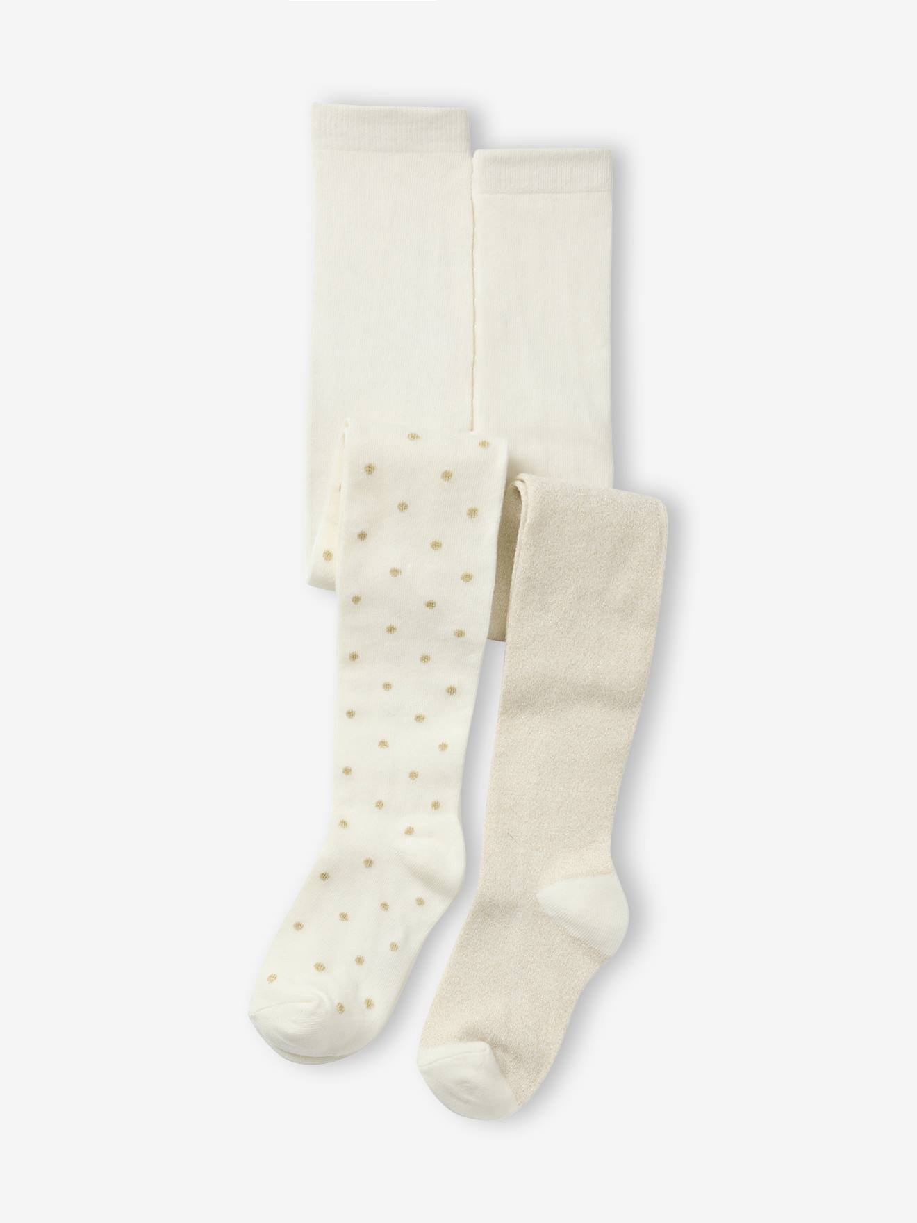 Pack of 2 Pairs of Iridescent Tights for Girls ecru