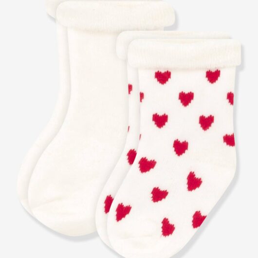 Pack of 2 Pairs of Knitted Socks for Babies, PETIT BATEAU printed white
