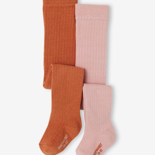 Pack of 2 Pairs of Rib Knit Tights for Baby Girls pecan nut