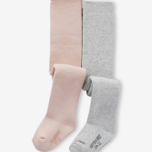 Pack of 2 Pairs of Tights with Cosy Bouclé Knit Interior for Baby Girls marl grey