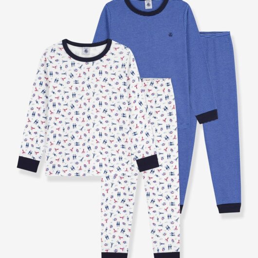 Pack of 2 Printed Cotton Pyjamas for Children, PETIT BATEAU blue