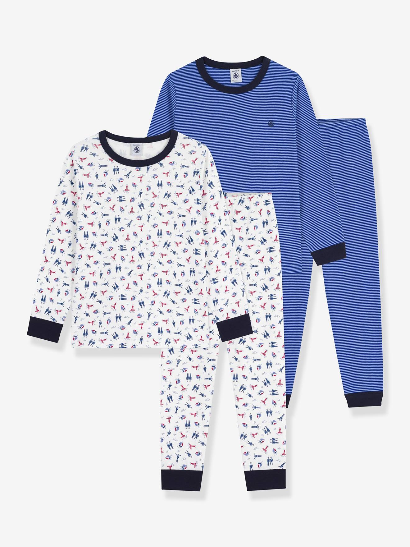 Pack of 2 Printed Cotton Pyjamas for Children, PETIT BATEAU blue
