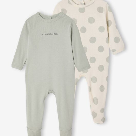 Pack of 2 sleepsuits with back opening sage green