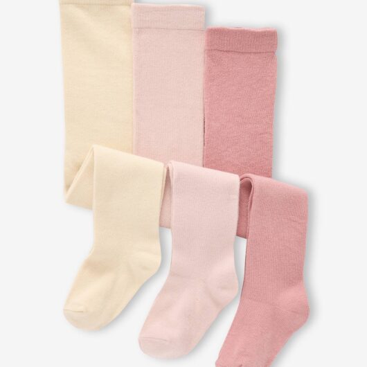 Pack of 3 Knitted Tights for Babies ecru