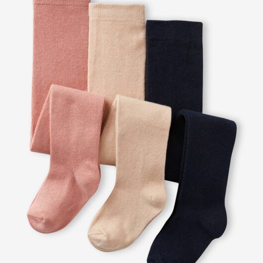 Pack of 3 Knitted Tights for Babies old rose