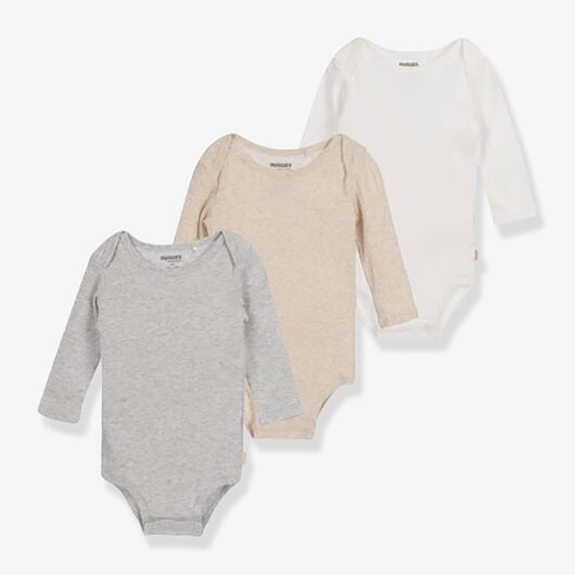 Pack of 3 Long-Sleeved Organic Cotton Bodysuits for Babies beige