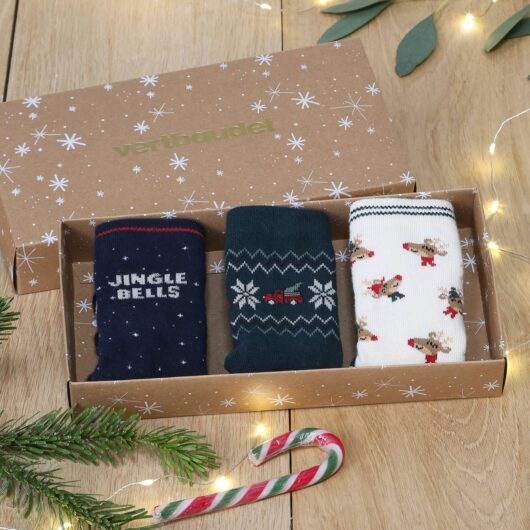 Pack of 3 Pairs of Christmas Socks for Boys fir green