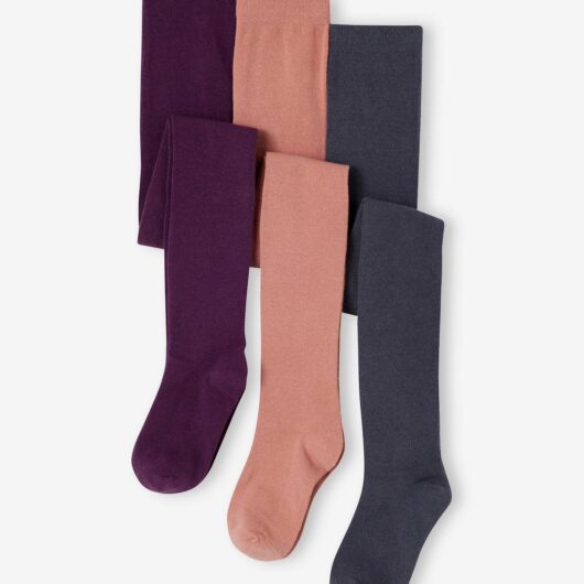 Pack of 3 Pairs of Tights for Girls plum