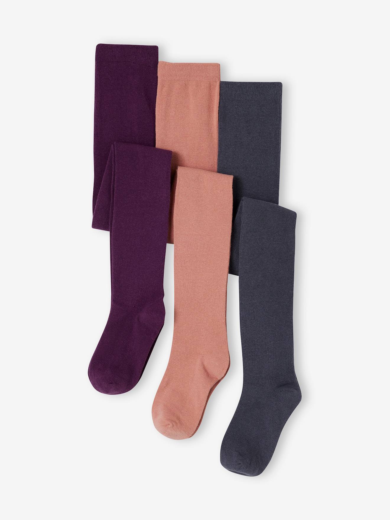 Pack of 3 Pairs of Tights for Girls plum