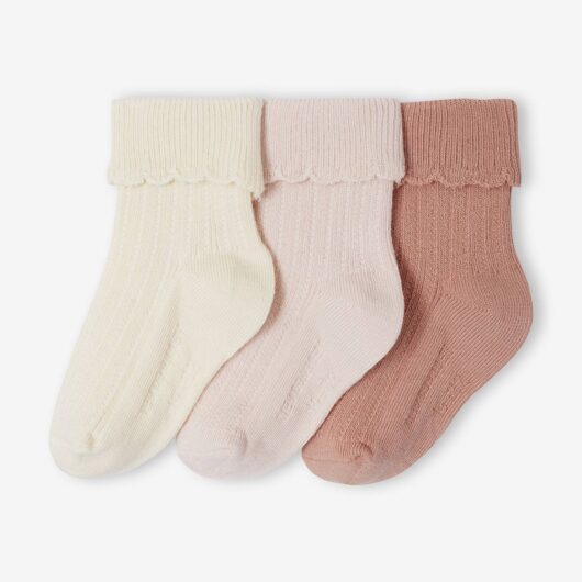 Pack of 3 pairs of baby girls' socks pale pink