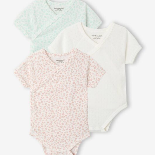Pack of 3 short-sleeved girl's bodysuits rose