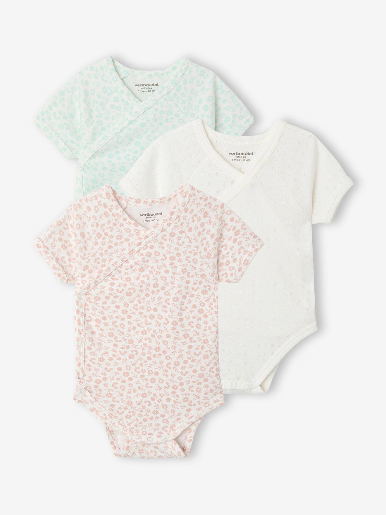 Pack of 3 short-sleeved girl's bodysuits rose