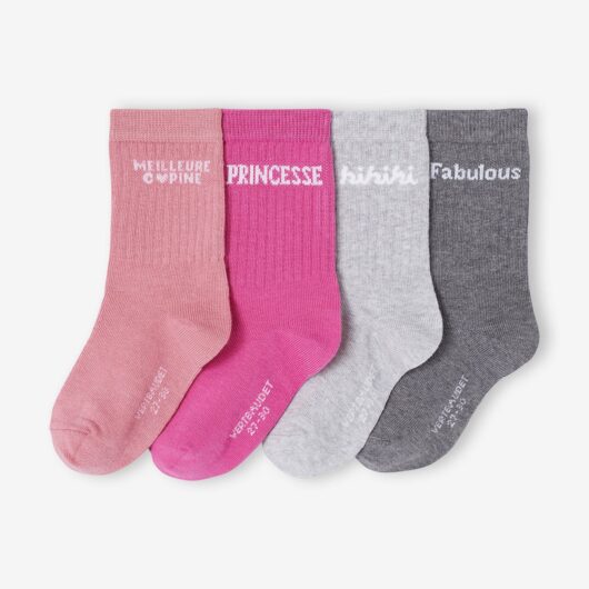 Pack of 4 Pairs of Ankle Socks with "Message" Detail dusky pink