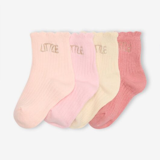 Pack of 4 Pairs of "Little" Socks for Babies coral