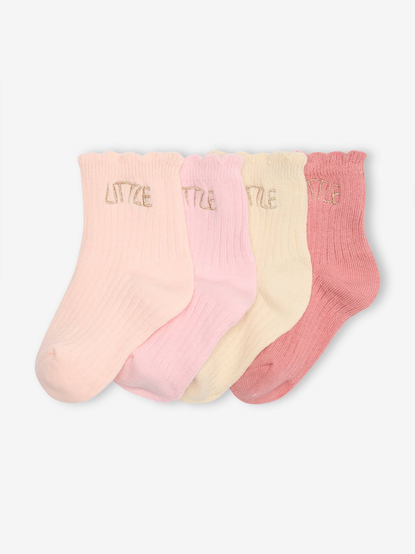 Pack of 4 Pairs of "Little" Socks for Babies coral