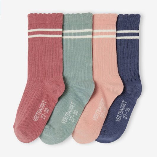 Pack of 4 Pairs of Sports Socks for Girls old rose