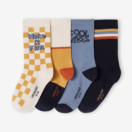 Pack of 4 Pairs of "Vintage" Socks for Boys turquoise