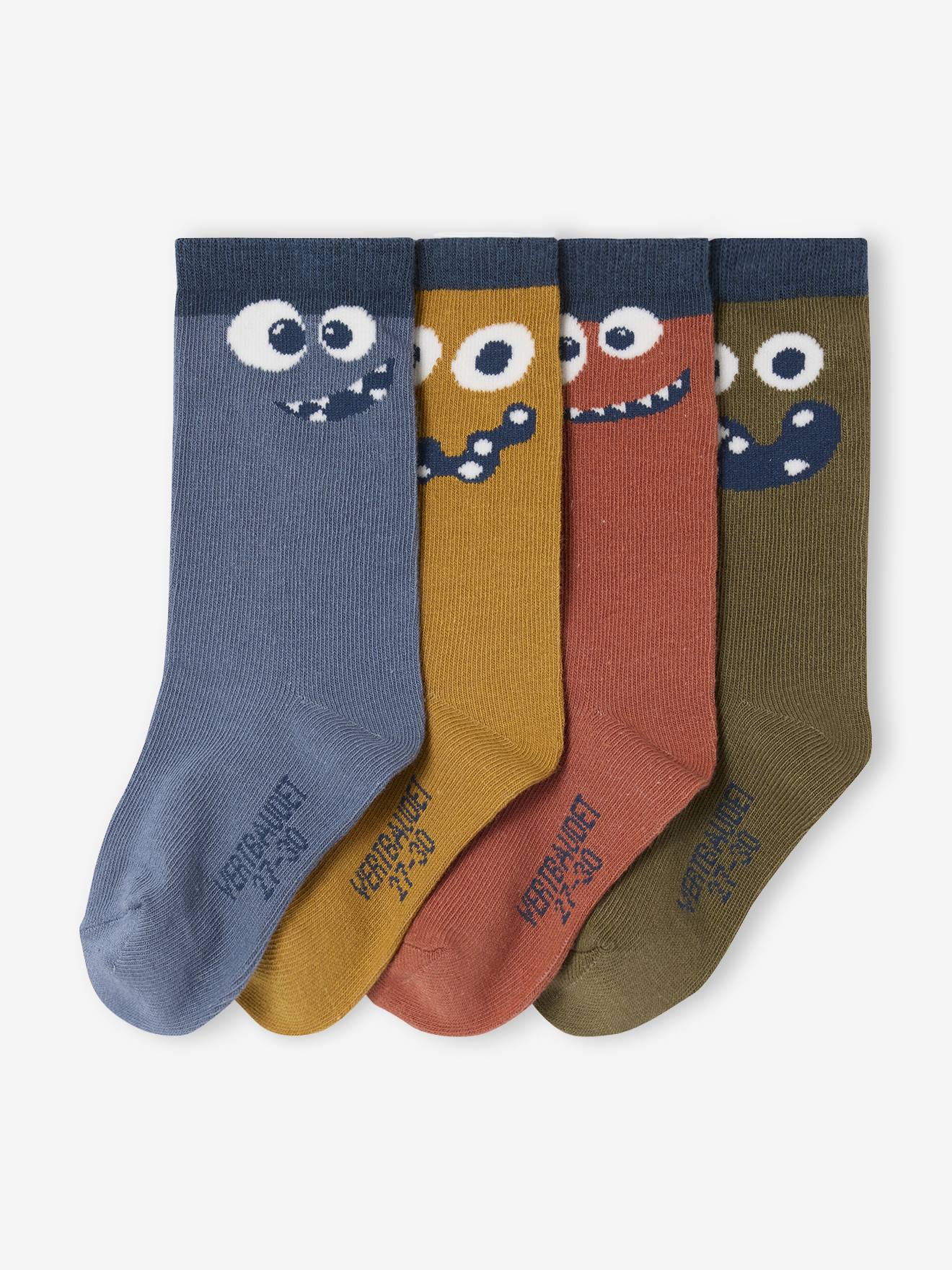 Pack of 4 pairs of "monsters" socks for boys blue