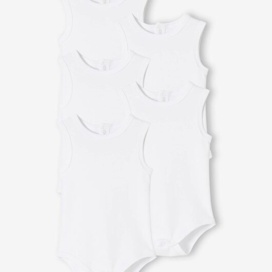Pack of 5 Bodysuits in Interlock Knit Fabric, for Babies white light two color/multicol