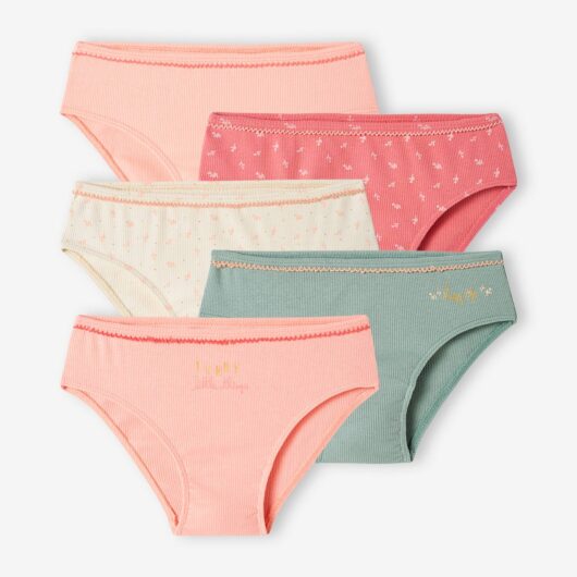 Pack of 5 Fancy Briefs in Rib Knit for Girls nude pink