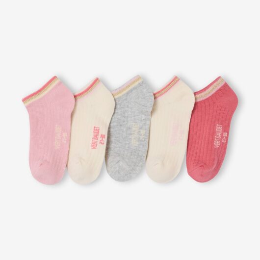 Pack of 5 Pairs Rib Knit Trainer Socks for Girls ecru