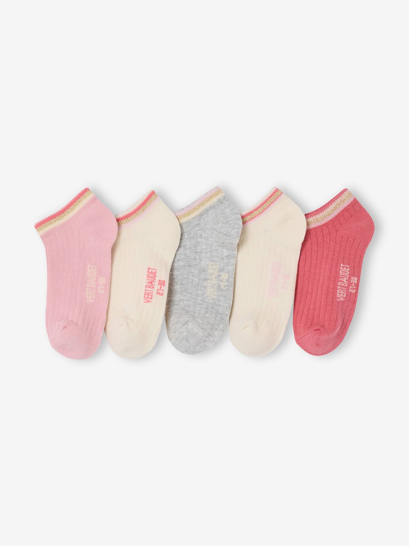 Pack of 5 Pairs Rib Knit Trainer Socks for Girls ecru